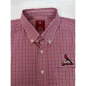 St. Louis Cardinals Baseball Long Sleeve Gingham Shirt Mens Large Red White